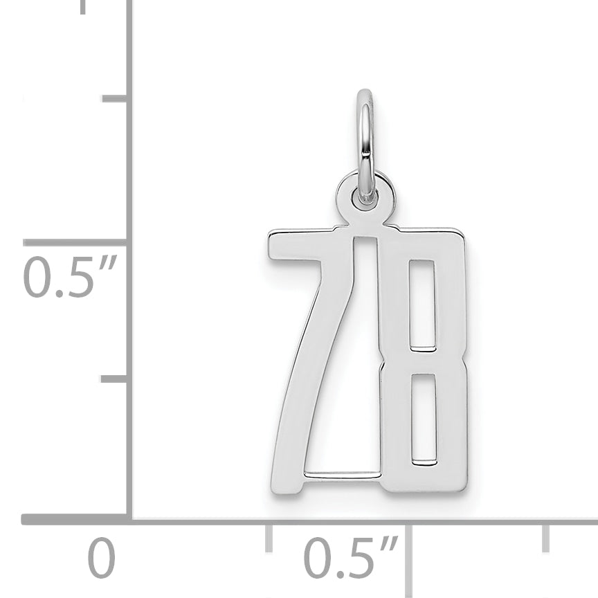 Sterling Silver Silver/Rhodium-Plated Elongated Number 78 Charm