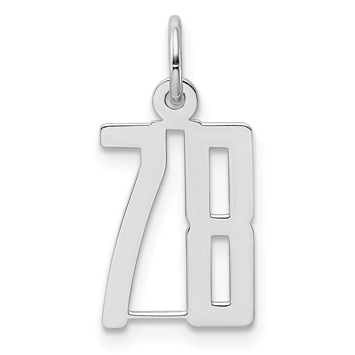 Sterling Silver Silver/Rhodium-Plated Elongated Number 78 Charm