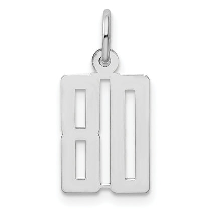 Sterling Silver Silver/Rhodium-Plated Elongated Number 80 Charm