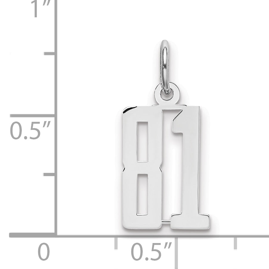 Sterling Silver Silver/Rhodium-Plated Elongated Number 81 Charm