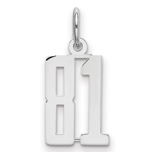 Sterling Silver Silver/Rhodium-Plated Elongated Number 81 Charm