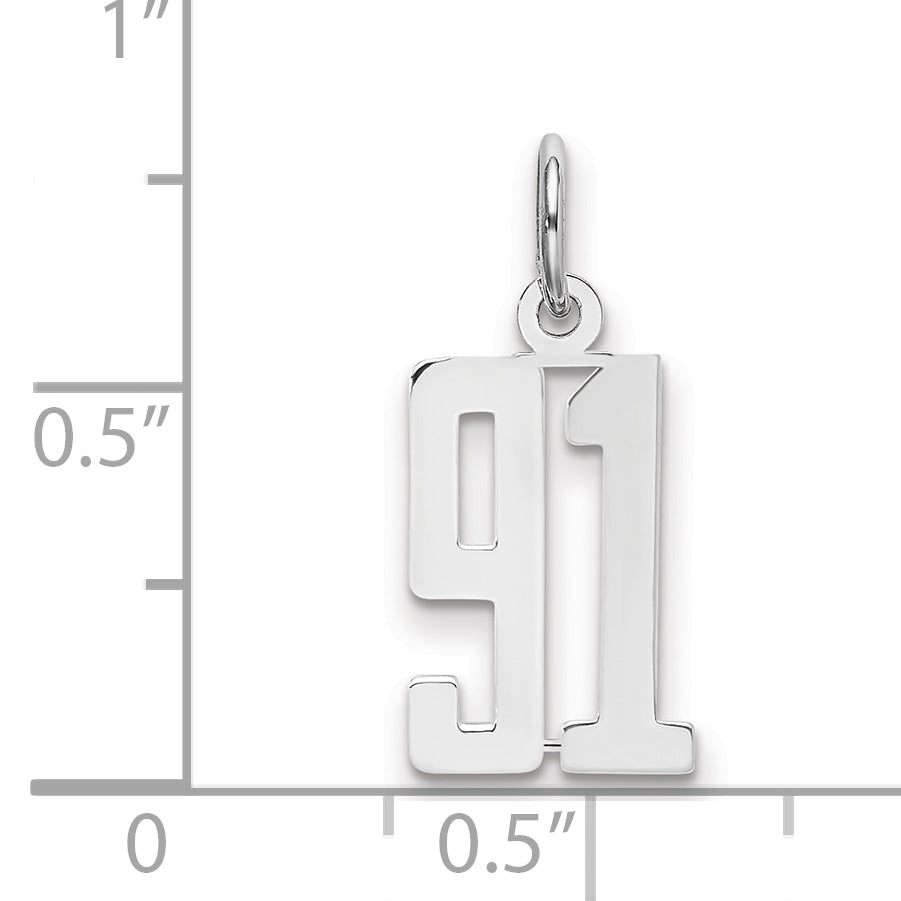 Sterling Silver Silver/Rhodium-Plated Elongated Number 91 Charm