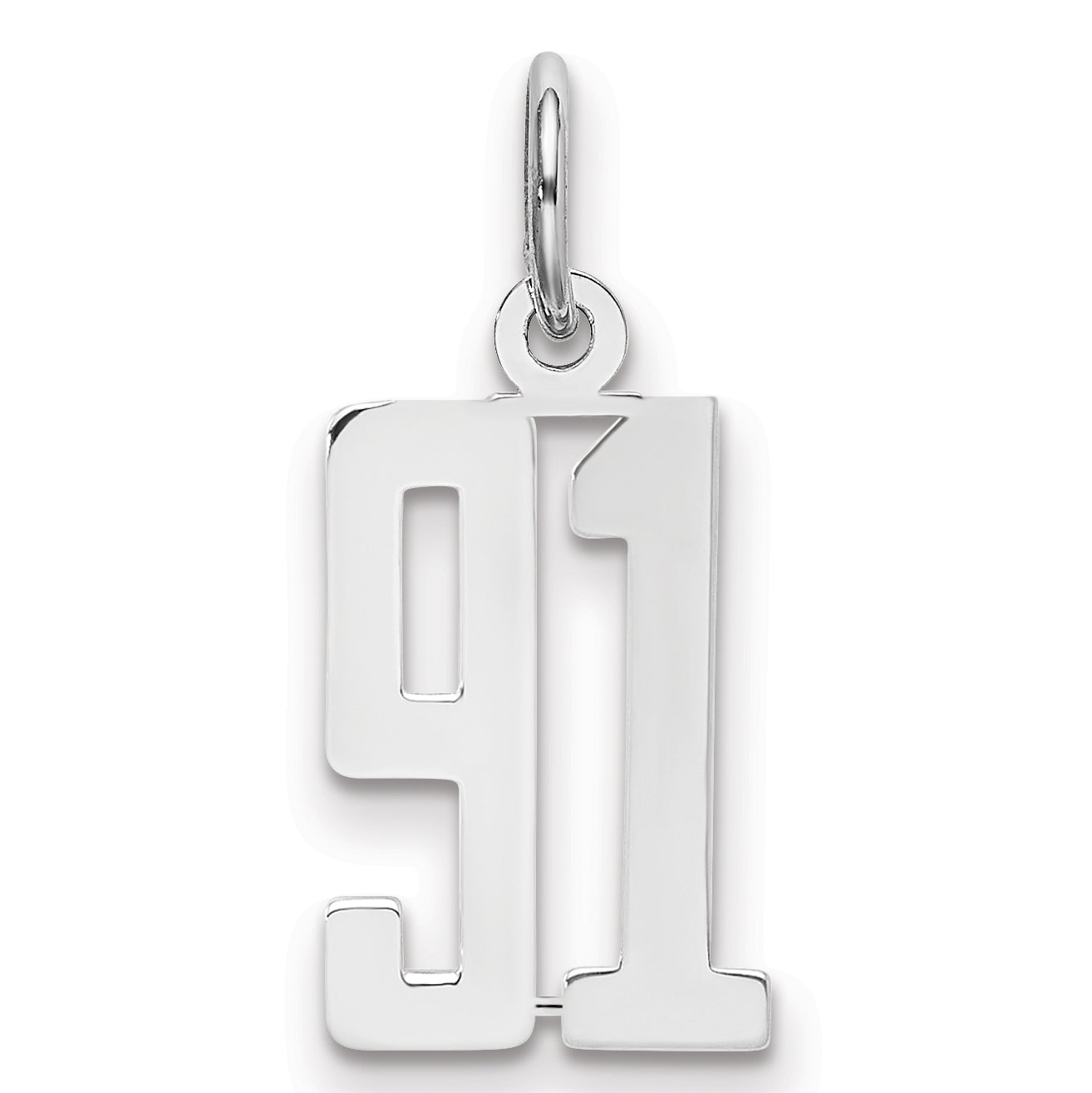 Sterling Silver Silver/Rhodium-Plated Elongated Number 91 Charm