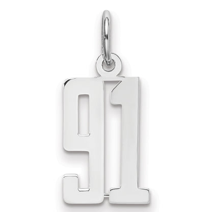 Sterling Silver Silver/Rhodium-Plated Elongated Number 91 Charm