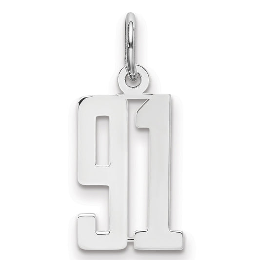 Sterling Silver Silver/Rhodium-Plated Elongated Number 91 Charm