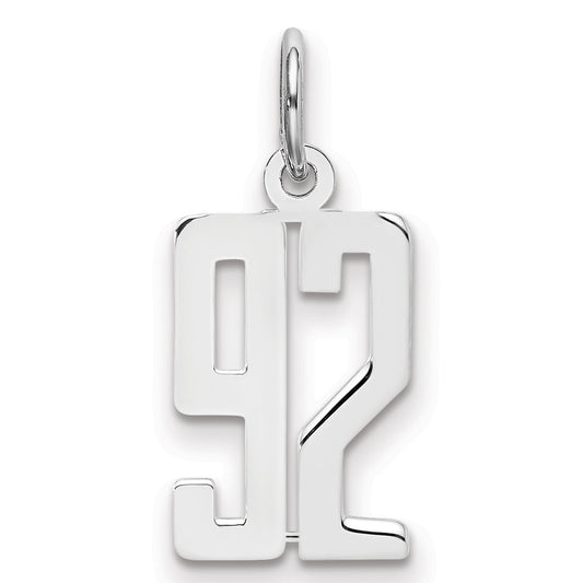 Sterling Silver Silver/Rhodium-Plated Elongated Number 92 Charm