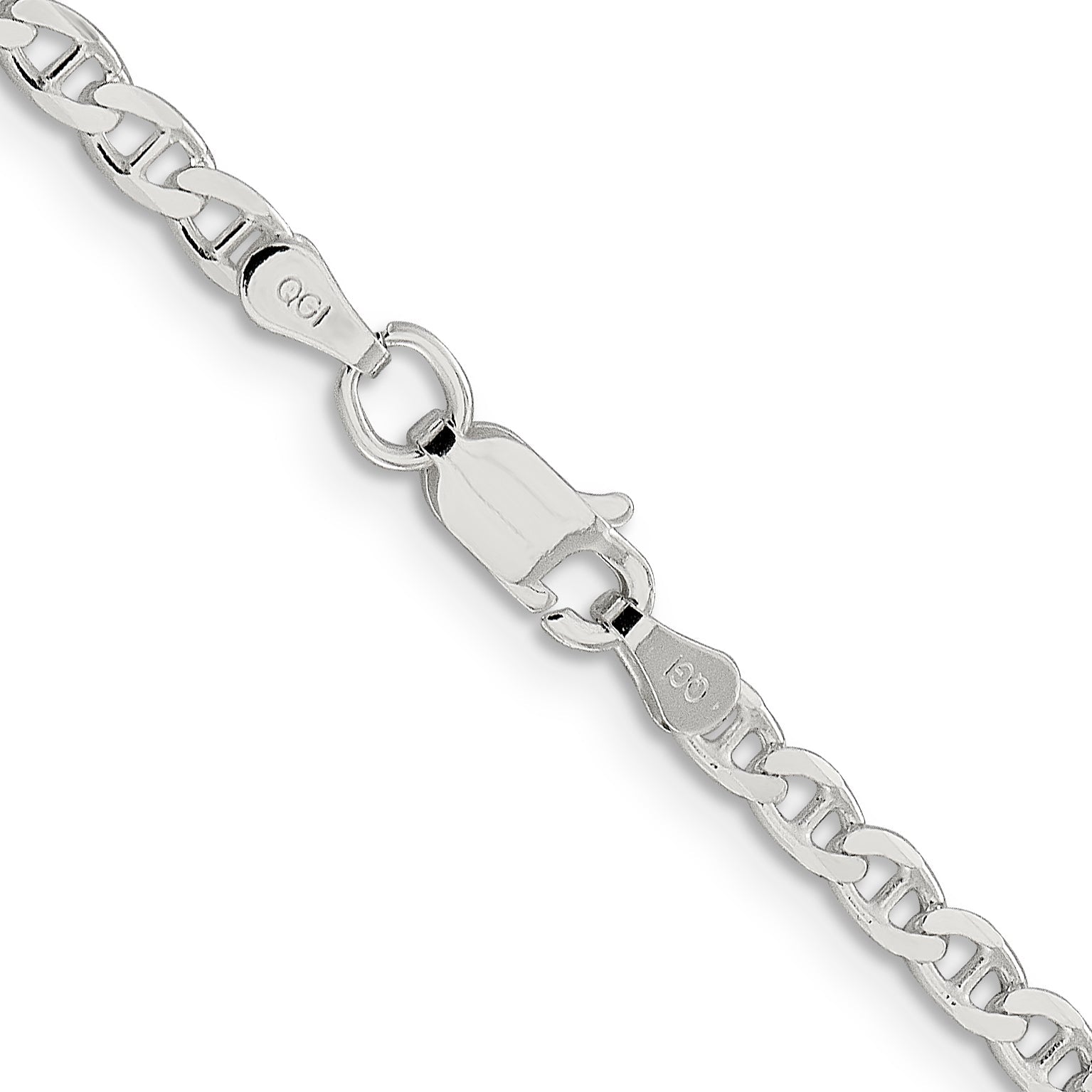 20 Inch Sterling Silver 3.15mm D/C Flat Anchor Curb Chain Necklace