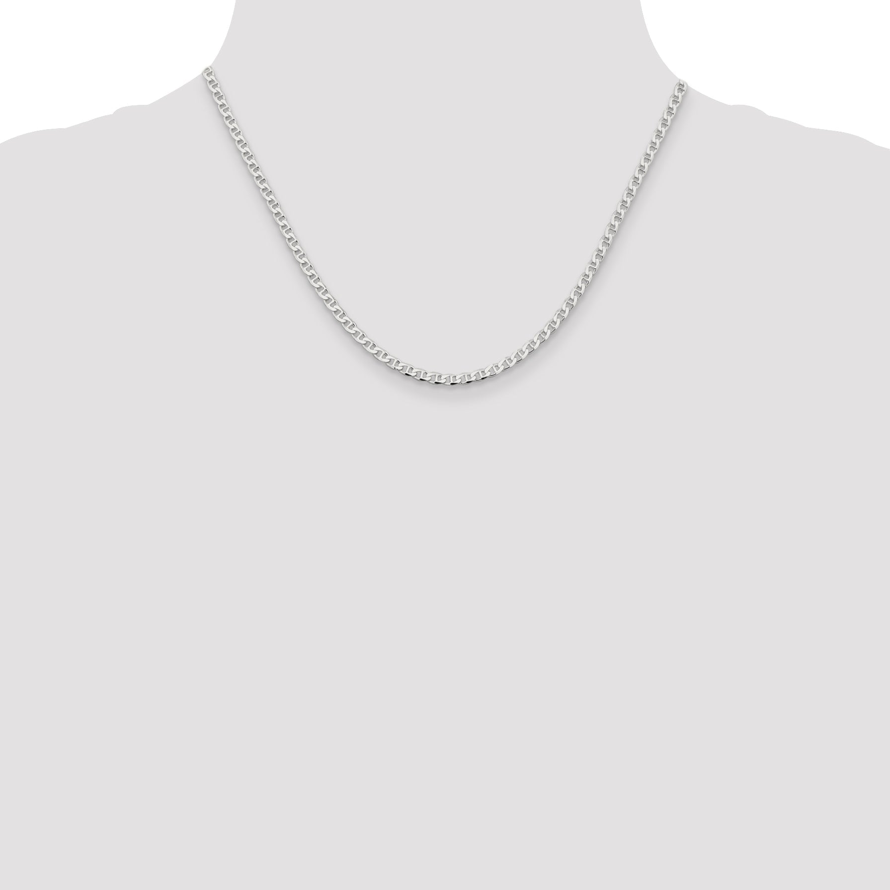 18 Inch Sterling Silver 3.15mm D/C Flat Anchor Curb Chain Necklace