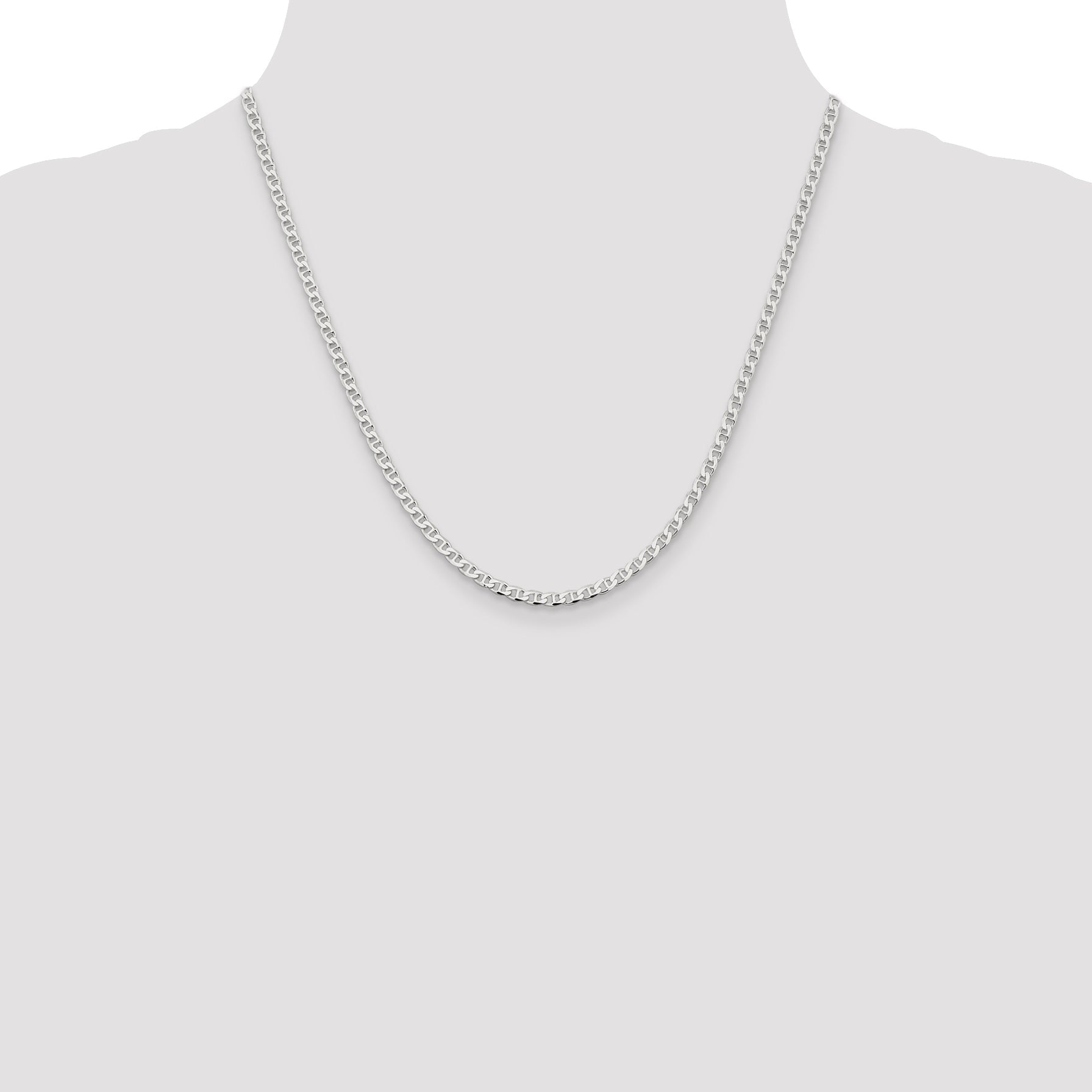 20 Inch Sterling Silver 3.15mm D/C Flat Anchor Curb Chain Necklace