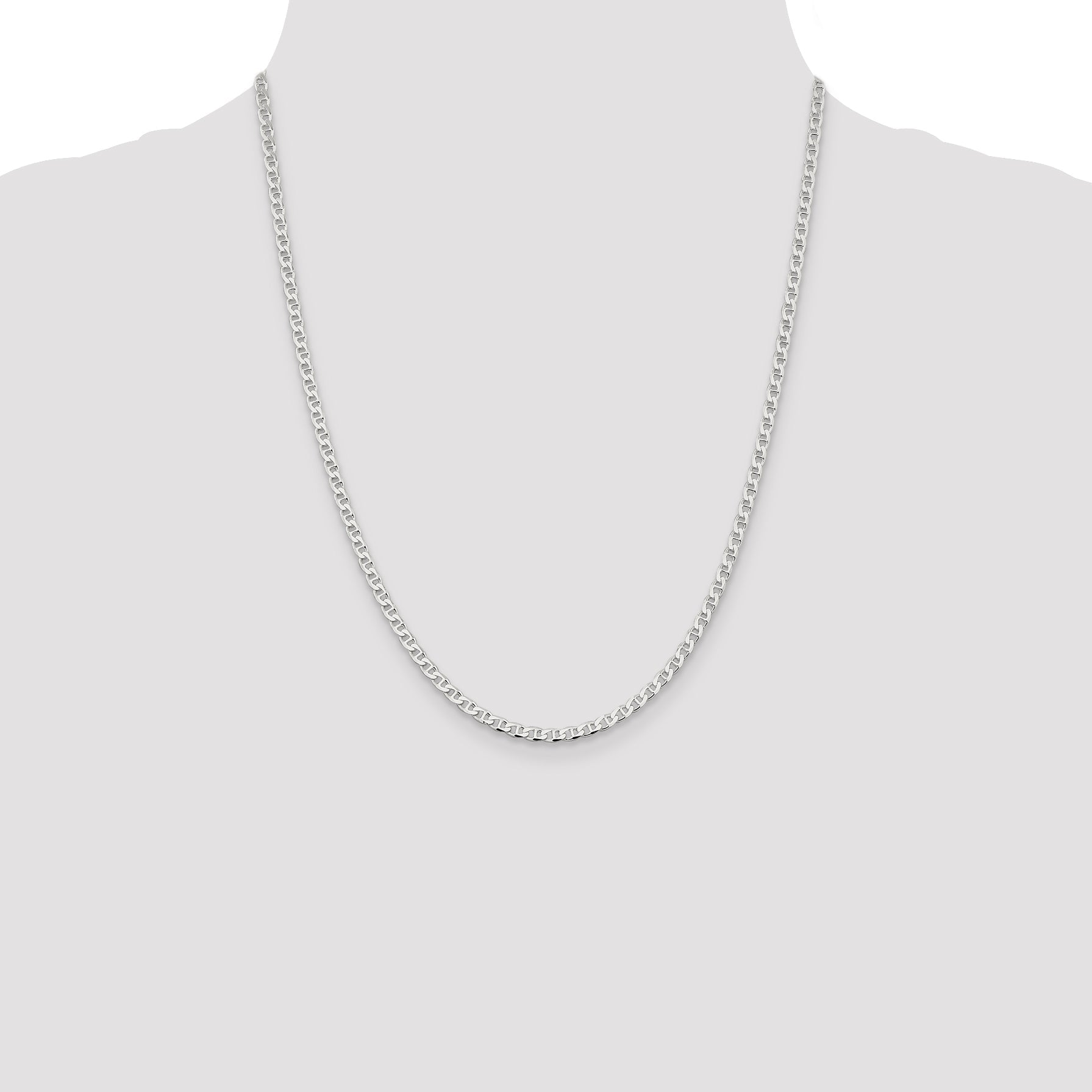 22 Inch Sterling Silver 3.15mm D/C Flat Anchor Curb Chain Necklace