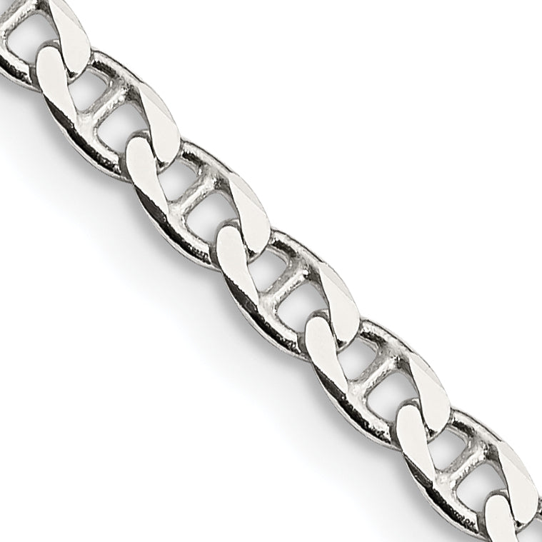26 Inch Sterling Silver 3.15mm D/C Flat Anchor Curb Chain Necklace