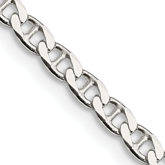 26 Inch Sterling Silver 3.15mm D/C Flat Anchor Curb Chain Necklace