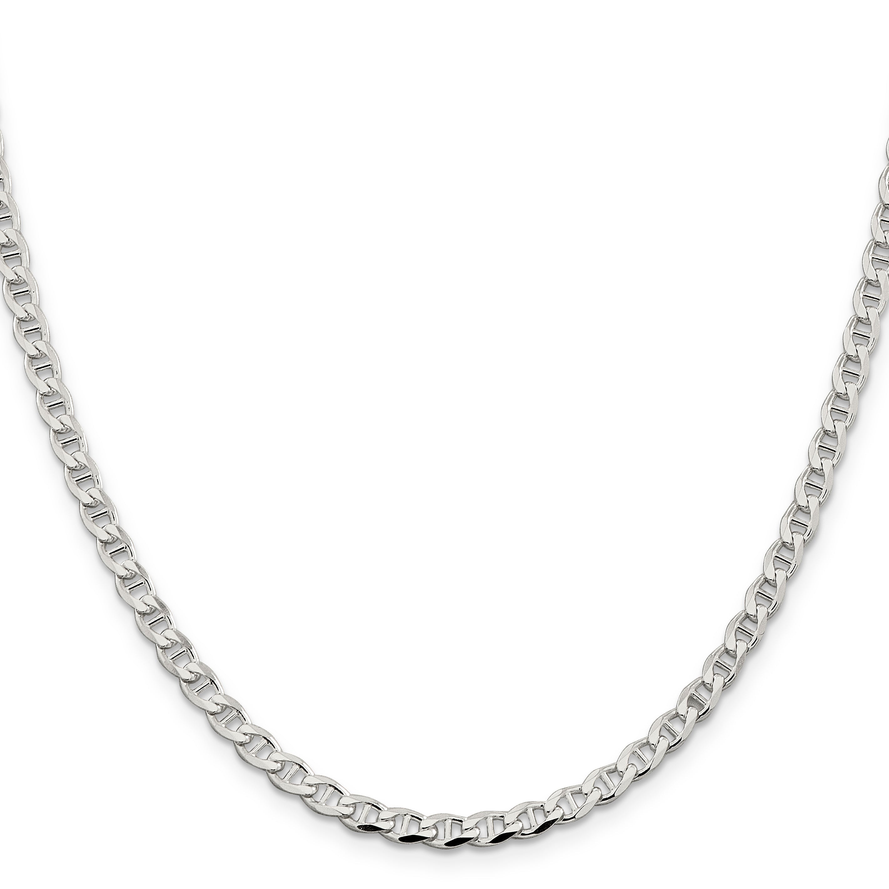 18 Inch Sterling Silver 4.0mm D/C Flat Anchor Curb Chain Necklace