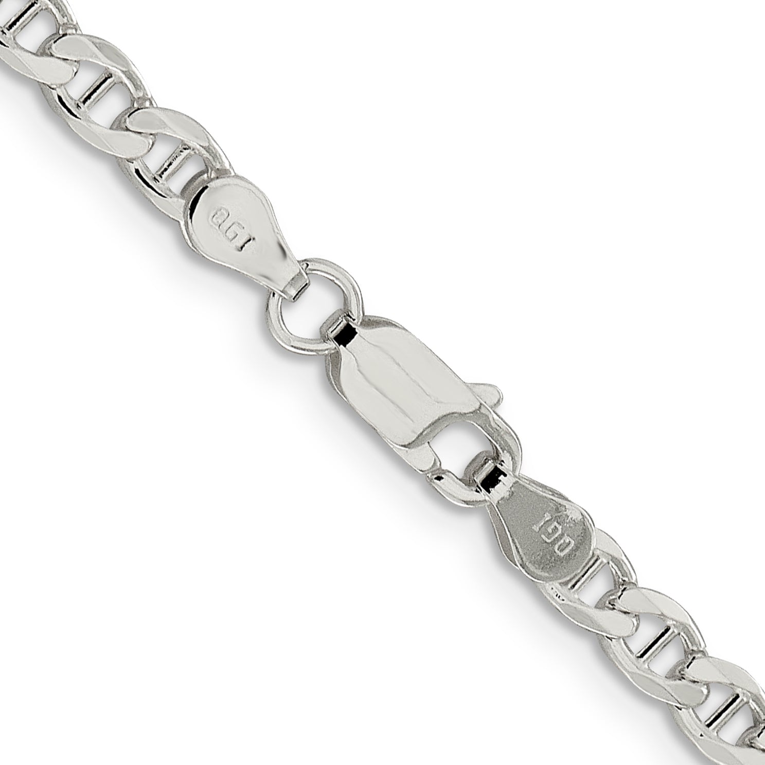 18 Inch Sterling Silver 4.0mm D/C Flat Anchor Curb Chain Necklace