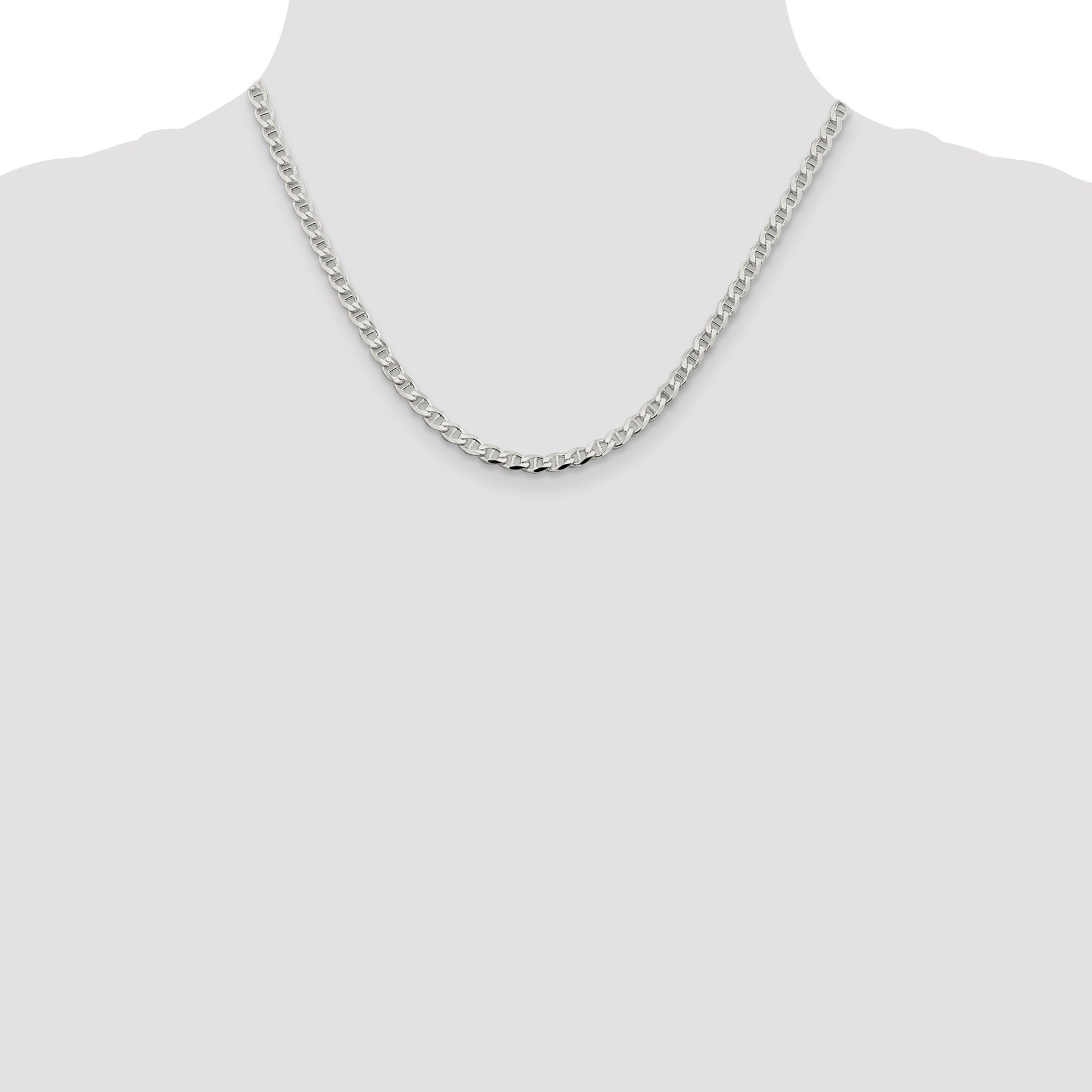 18 Inch Sterling Silver 4.0mm D/C Flat Anchor Curb Chain Necklace