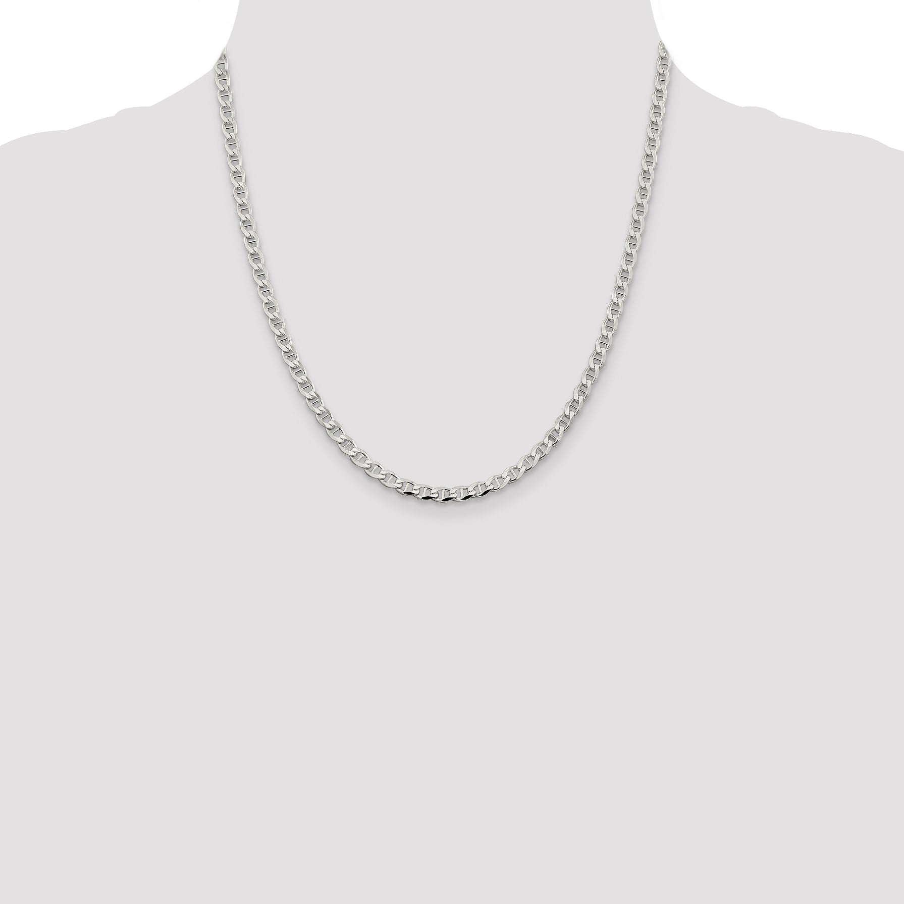 20 Inch Sterling Silver 4.0mm D/C Flat Anchor Curb Chain Necklace