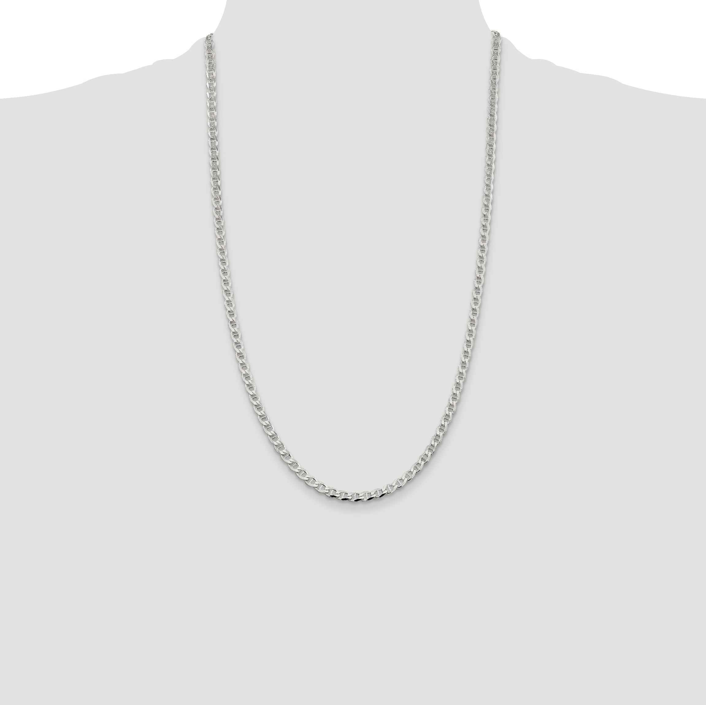 26 Inch Sterling Silver 4.0mm D/C Flat Anchor Curb Chain Necklace