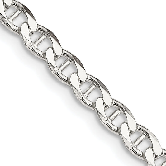 24 Inch Sterling Silver 4.0mm D/C Flat Anchor Curb Chain Necklace