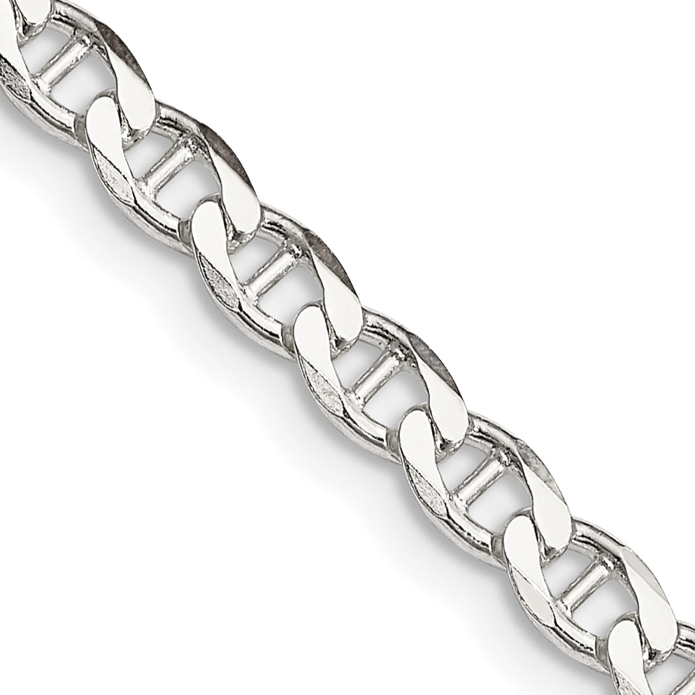 26 Inch Sterling Silver 4.0mm D/C Flat Anchor Curb Chain Necklace