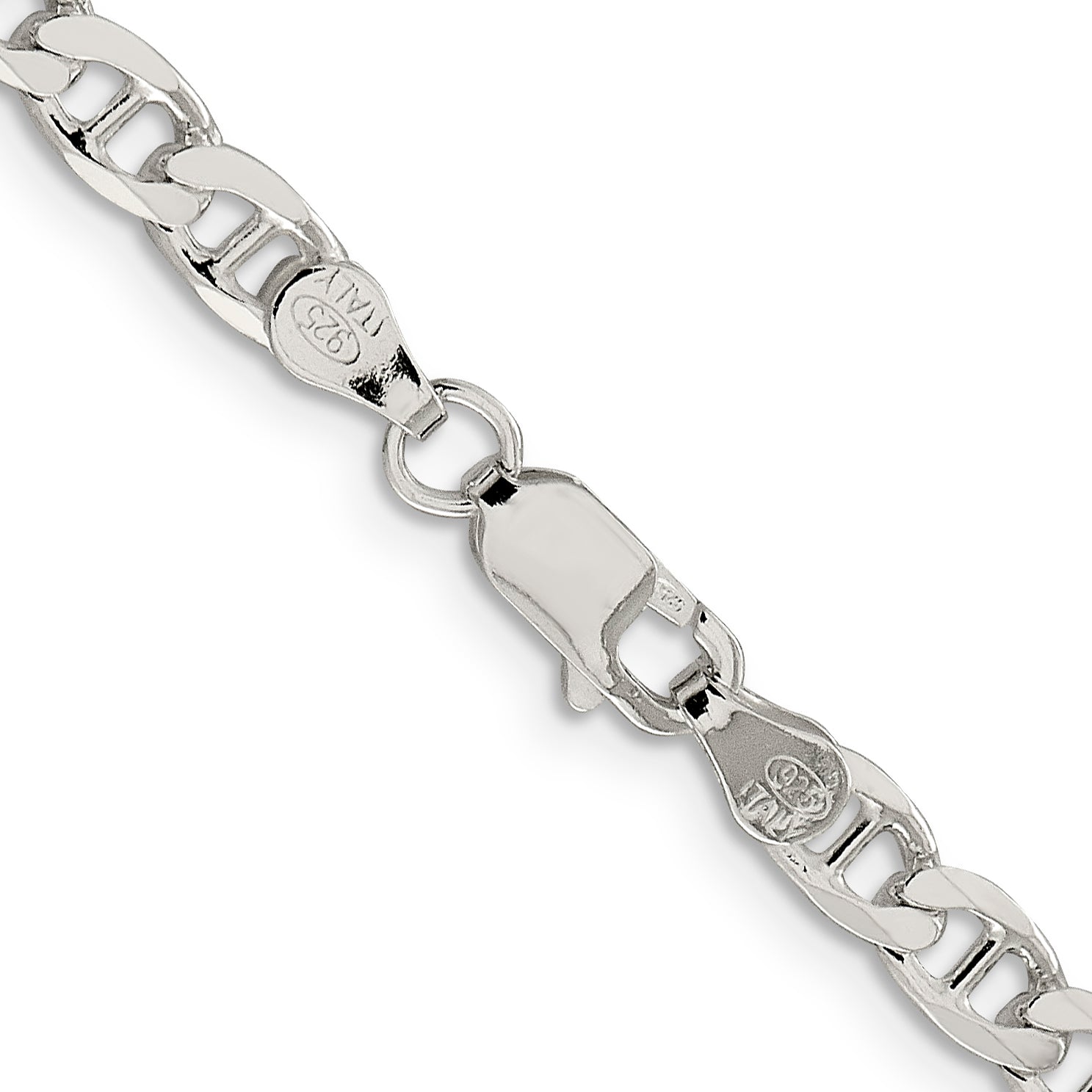 24 Inch Sterling Silver 4.65mm D/C Flat Anchor Curb Chain Necklace