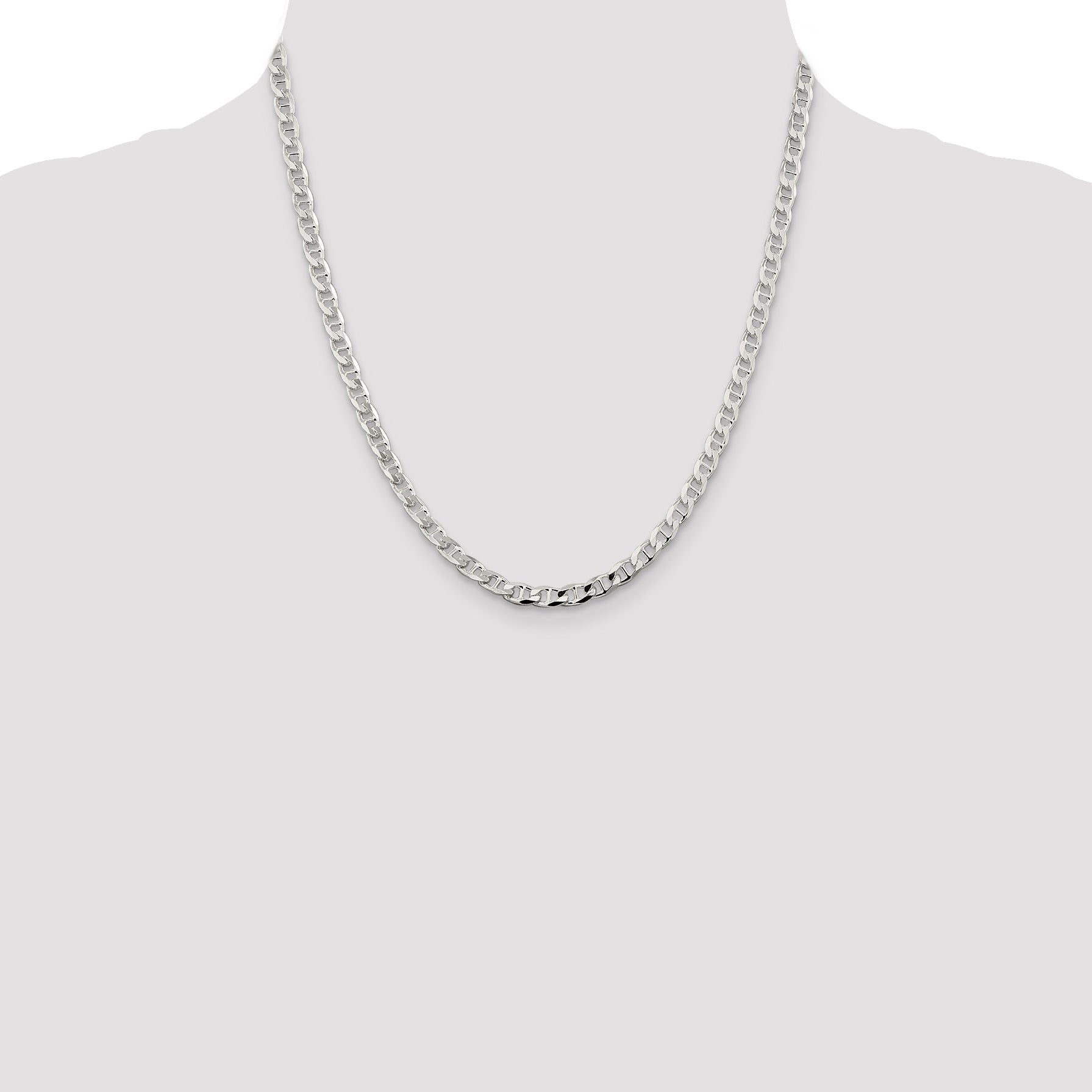 20 Inch Sterling Silver 4.65mm D/C Flat Anchor Curb Chain Necklace