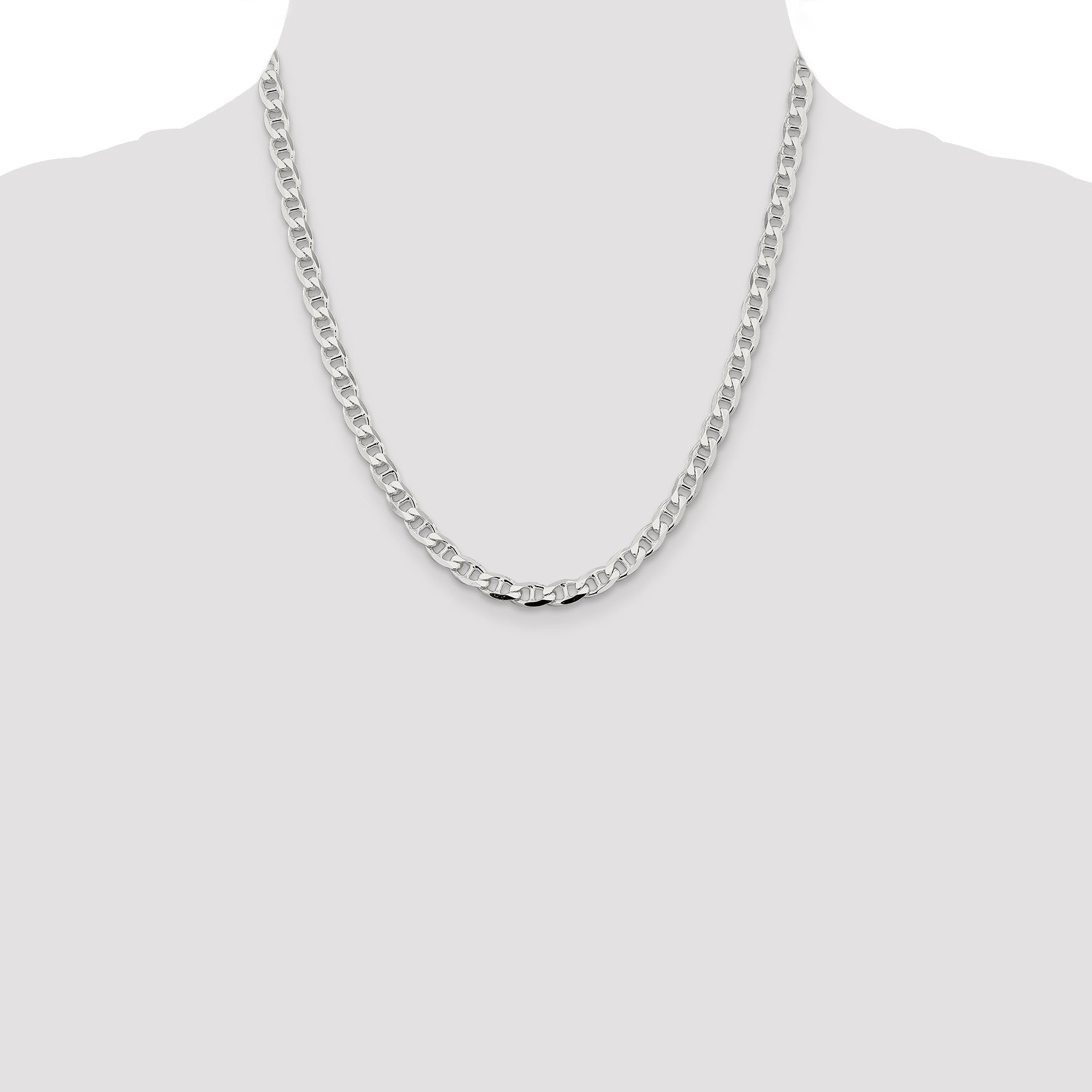20 Inch Sterling Silver 5.7mm D/C Flat Anchor Curb Chain Necklace