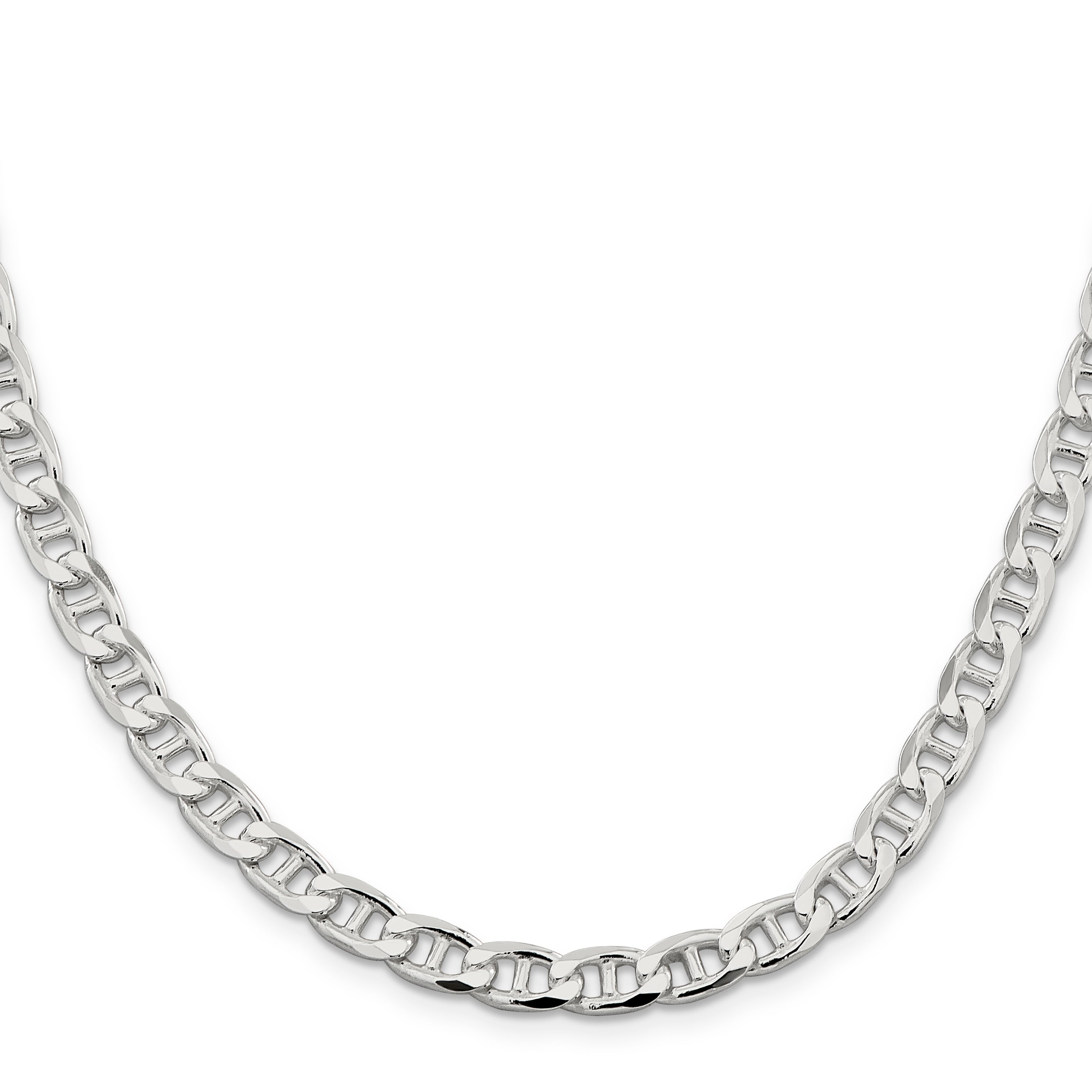 22 Inch Sterling Silver 6.5mm D/C Flat Anchor Curb Chain Necklace