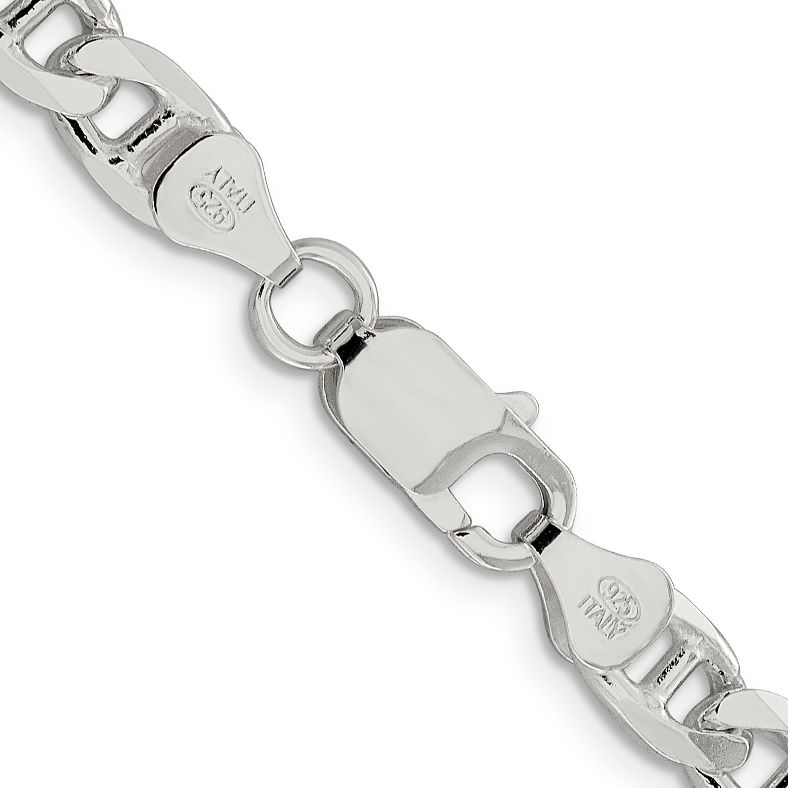 24 Inch Sterling Silver 6.5mm D/C Flat Anchor Curb Chain Necklace