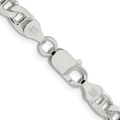 24 Inch Sterling Silver 6.5mm D/C Flat Anchor Curb Chain Necklace