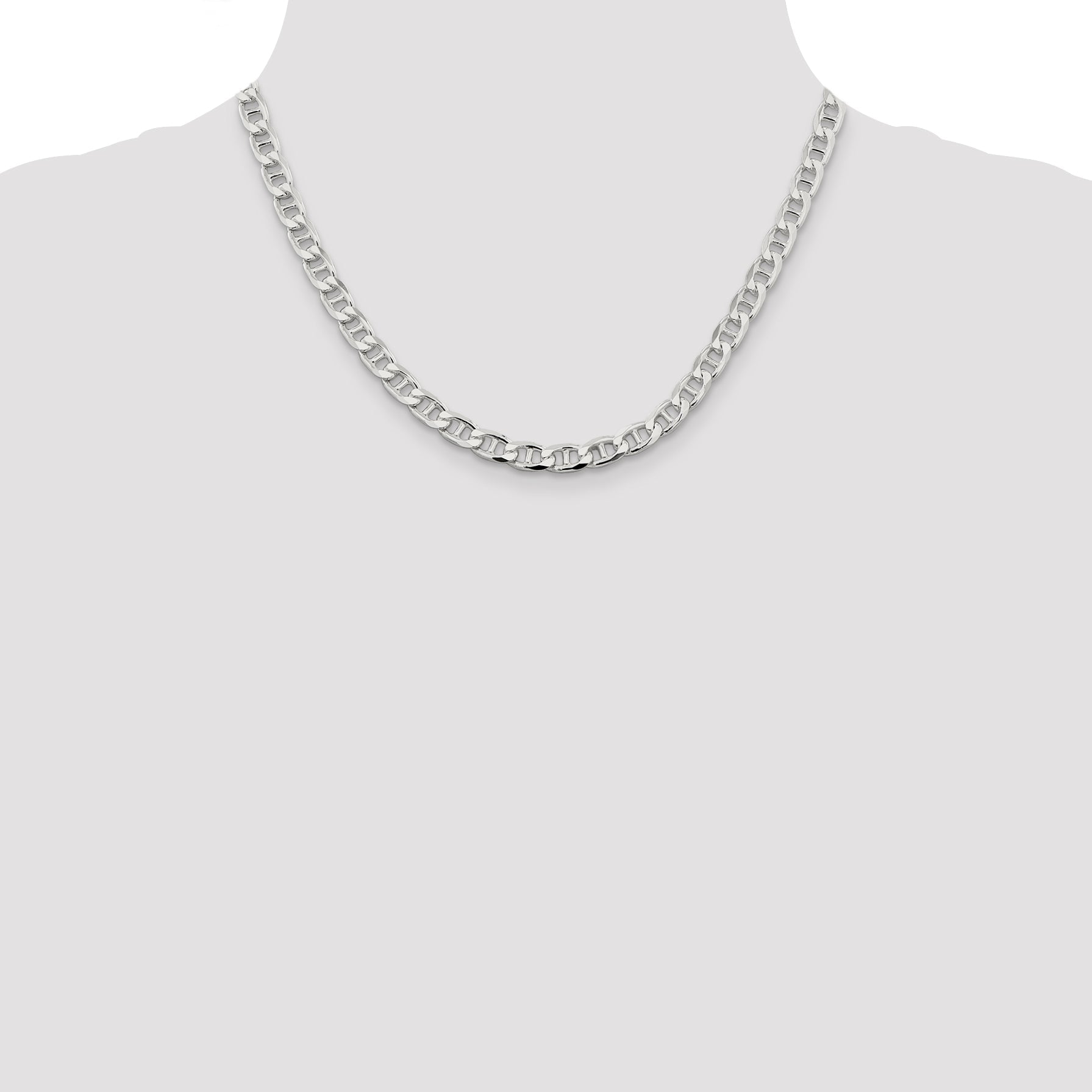 18 Inch Sterling Silver 6.5mm D/C Flat Anchor Curb Chain Necklace