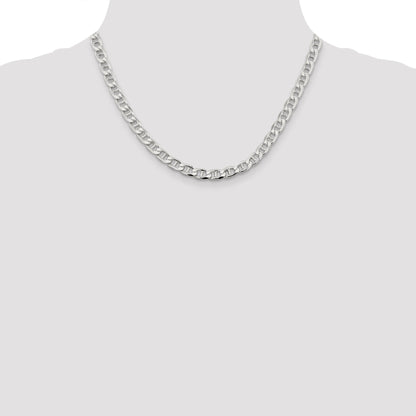 18 Inch Sterling Silver 6.5mm D/C Flat Anchor Curb Chain Necklace