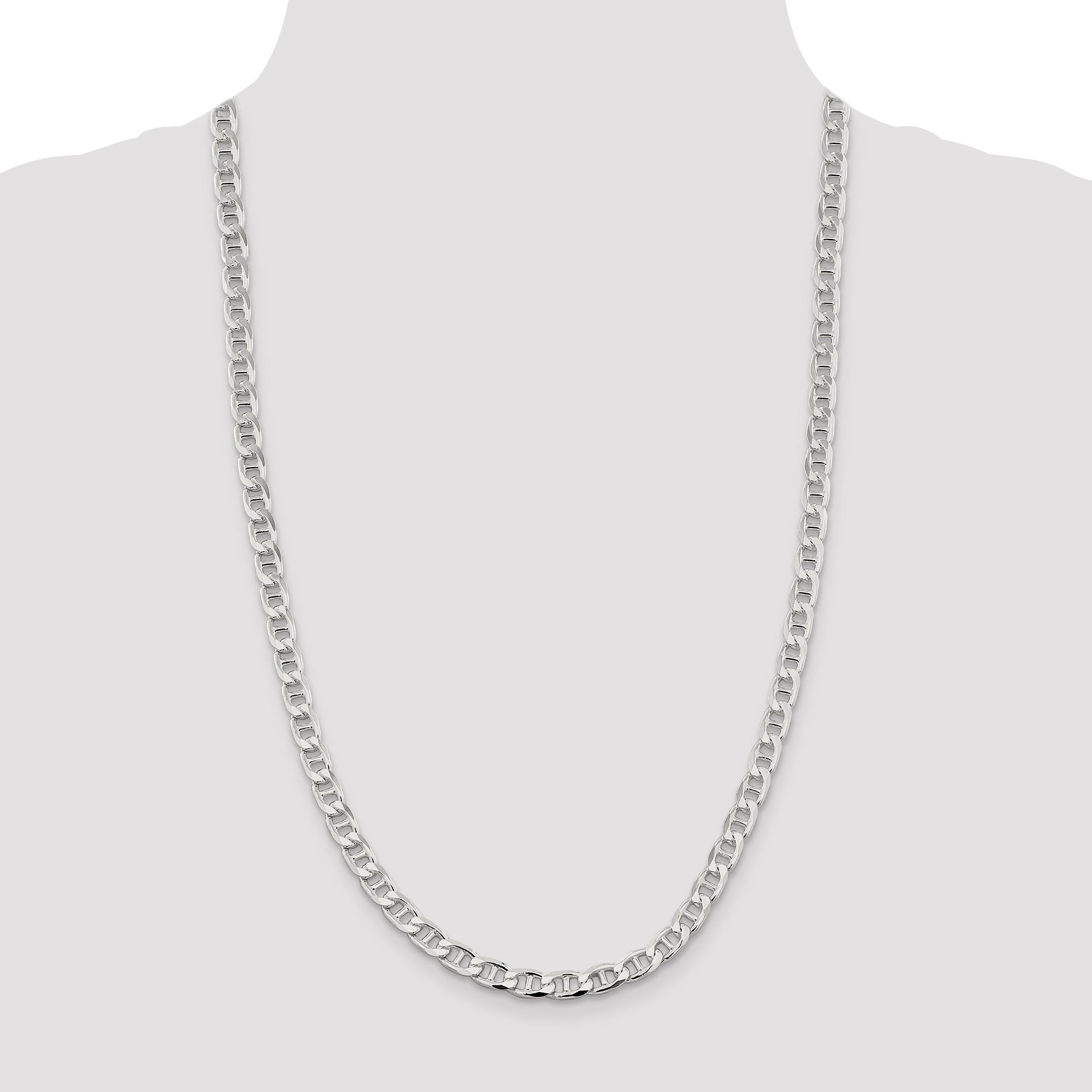 26 Inch Sterling Silver 6.5mm D/C Flat Anchor Curb Chain Necklace