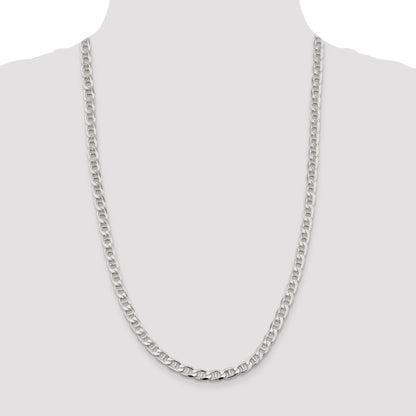 26 Inch Sterling Silver 6.5mm D/C Flat Anchor Curb Chain Necklace