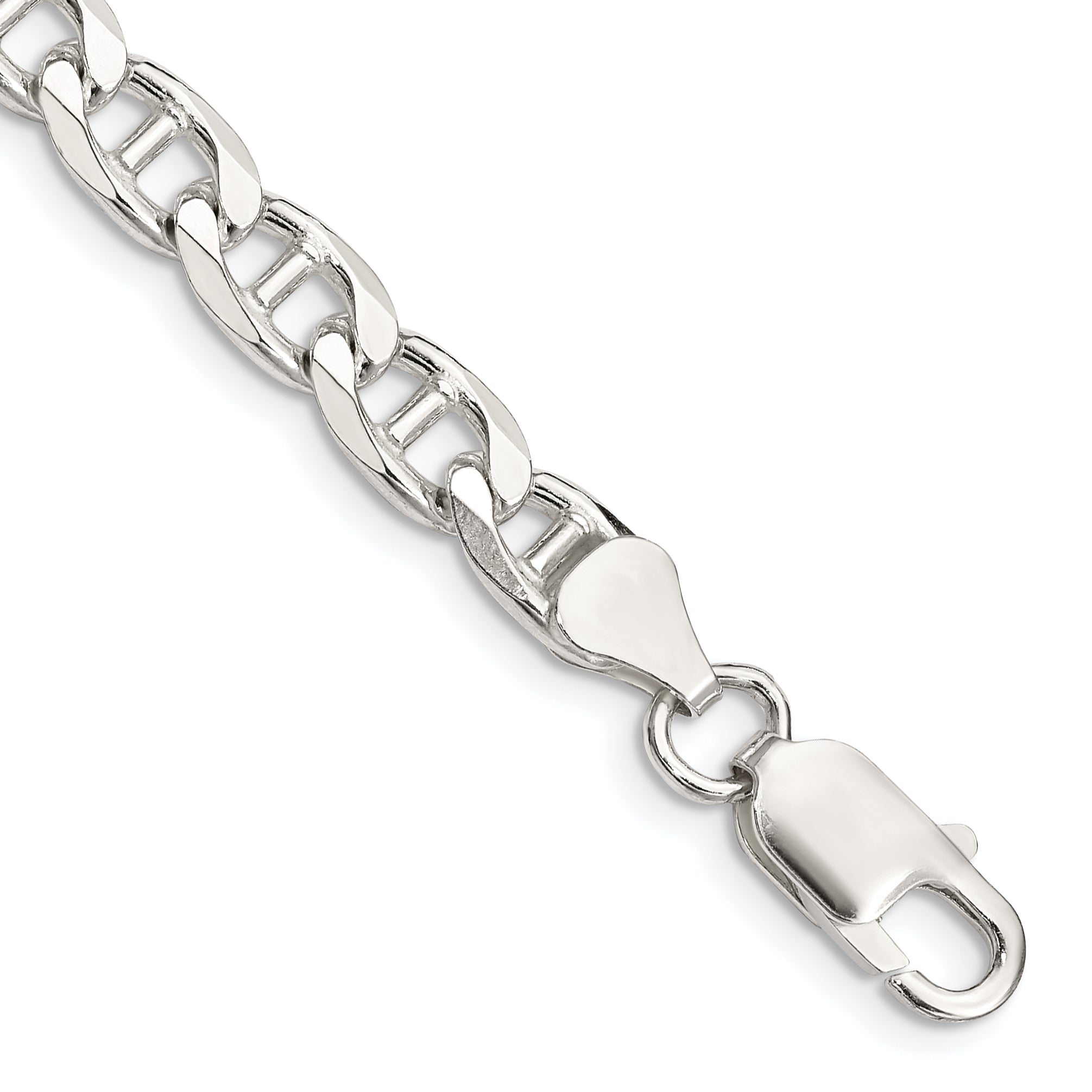 8 Inch Sterling Silver 6.5mm D/C Flat Anchor Curb Chain Bracelet