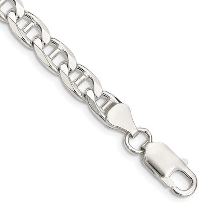 8 Inch Sterling Silver 6.5mm D/C Flat Anchor Curb Chain Bracelet