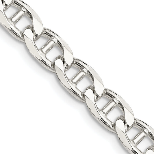 24 Inch Sterling Silver 6.5mm D/C Flat Anchor Curb Chain Necklace