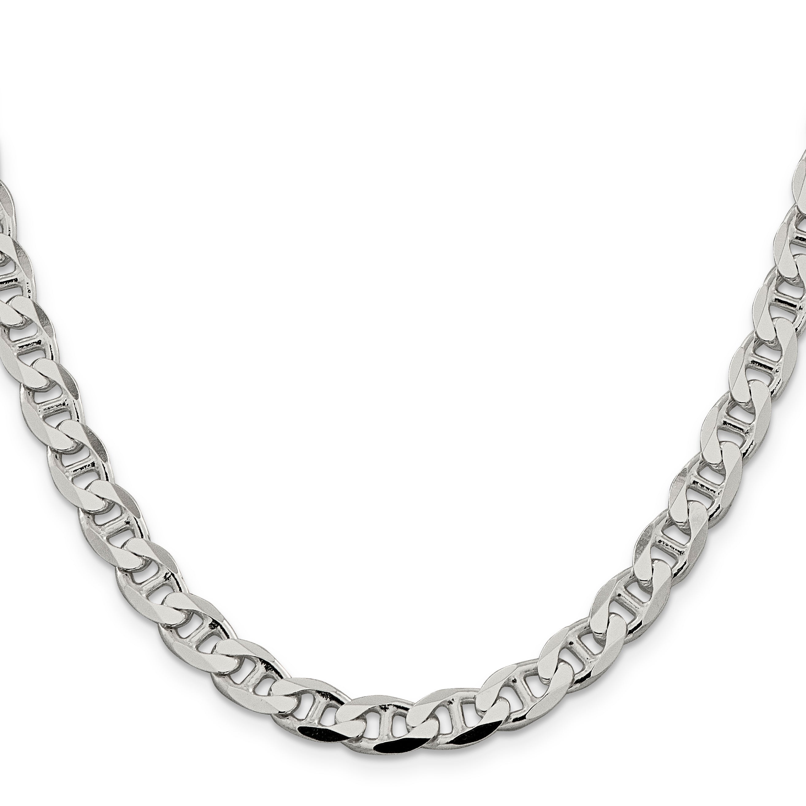 22 Inch Sterling Silver 7.4mm D/C Flat Anchor Curb Chain Necklace