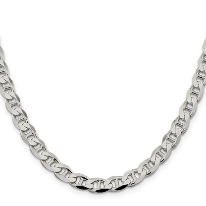 22 Inch Sterling Silver 7.4mm D/C Flat Anchor Curb Chain Necklace