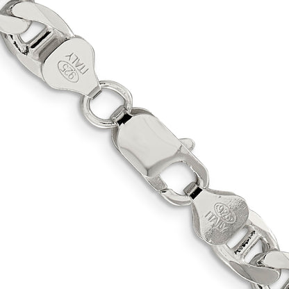 22 Inch Sterling Silver 7.4mm D/C Flat Anchor Curb Chain Necklace