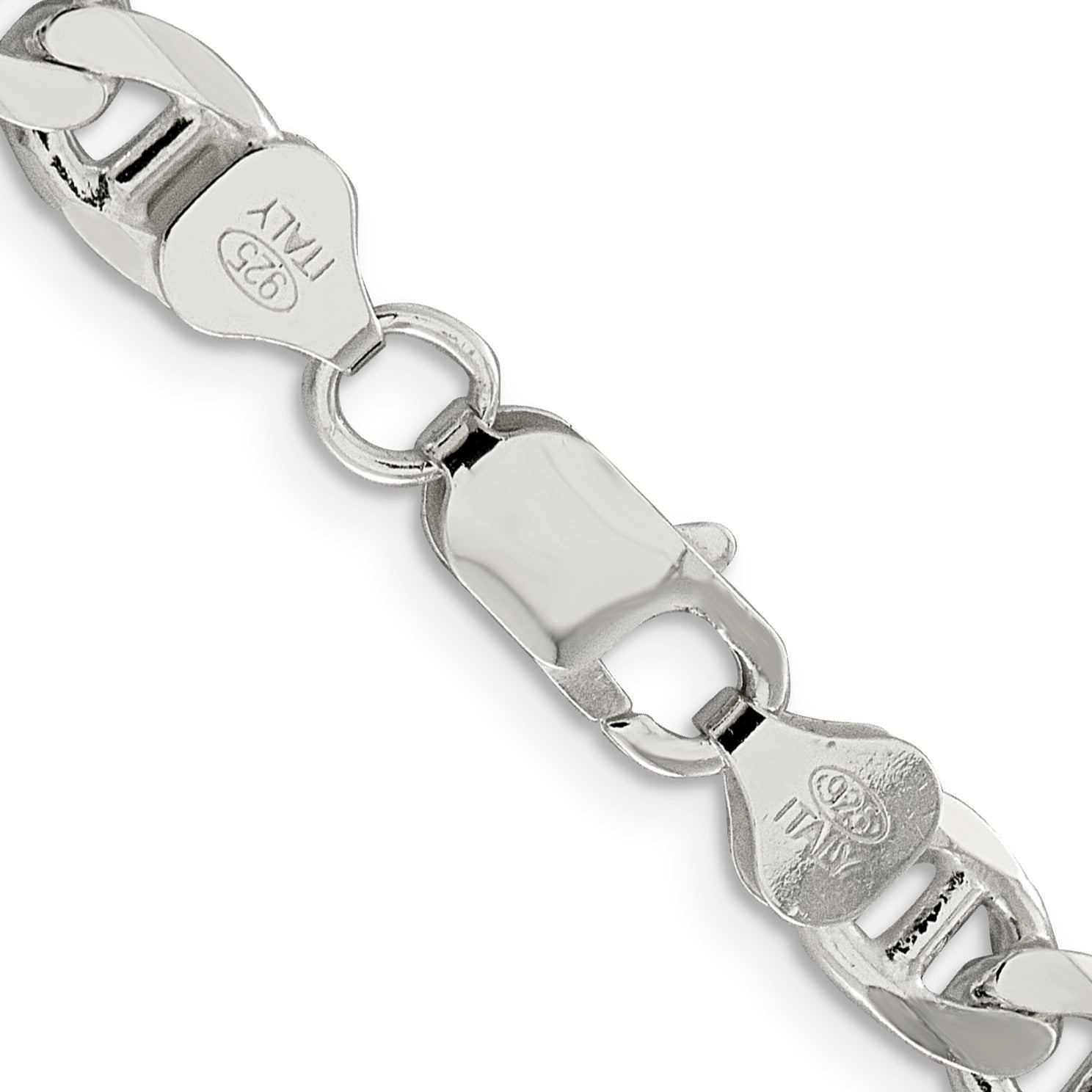 26 Inch Sterling Silver 7.4mm D/C Flat Anchor Curb Chain Necklace