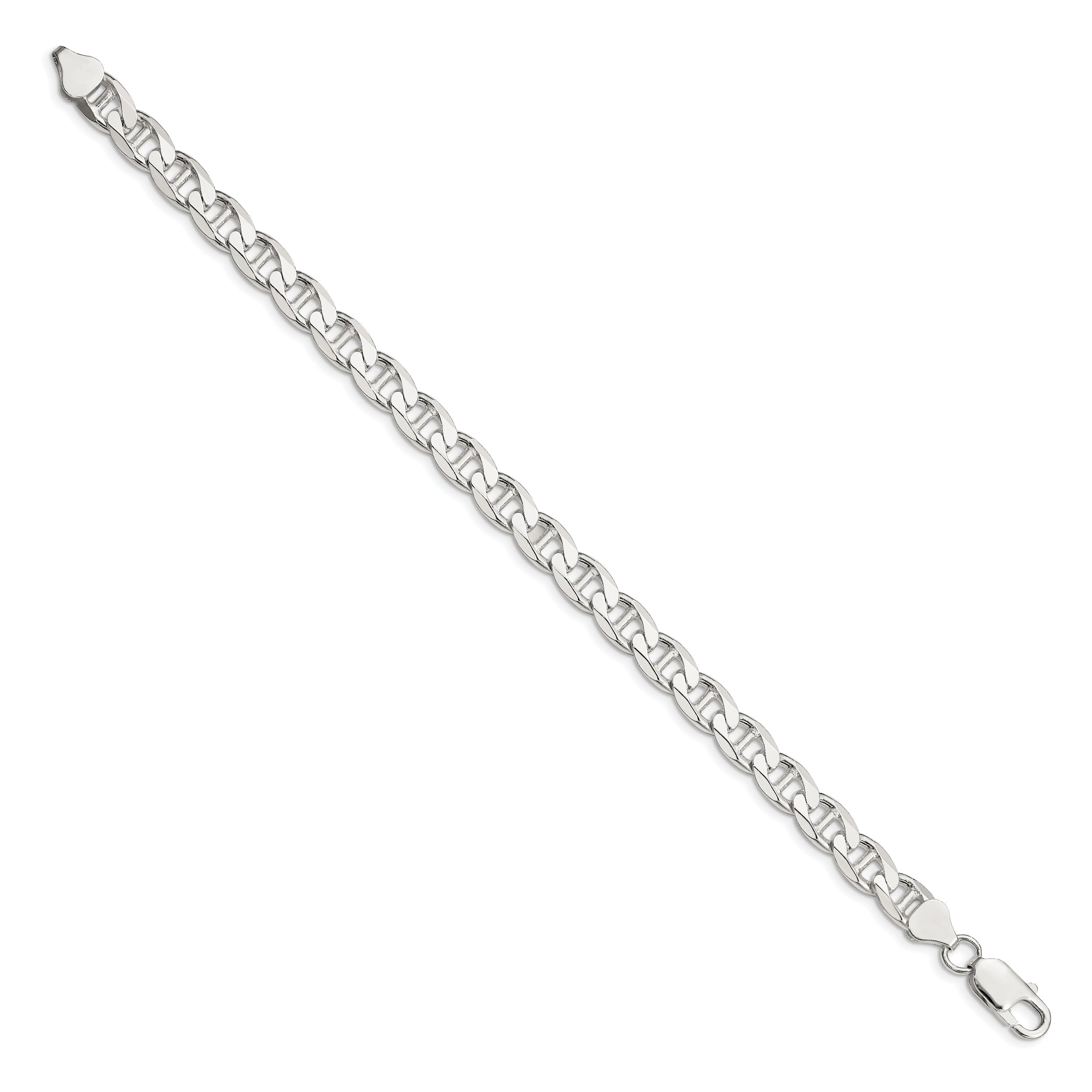 9 Inch Sterling Silver 7.4mm D/C Flat Anchor Curb Chain Bracelet