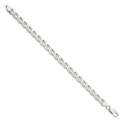 9 Inch Sterling Silver 7.4mm D/C Flat Anchor Curb Chain Bracelet