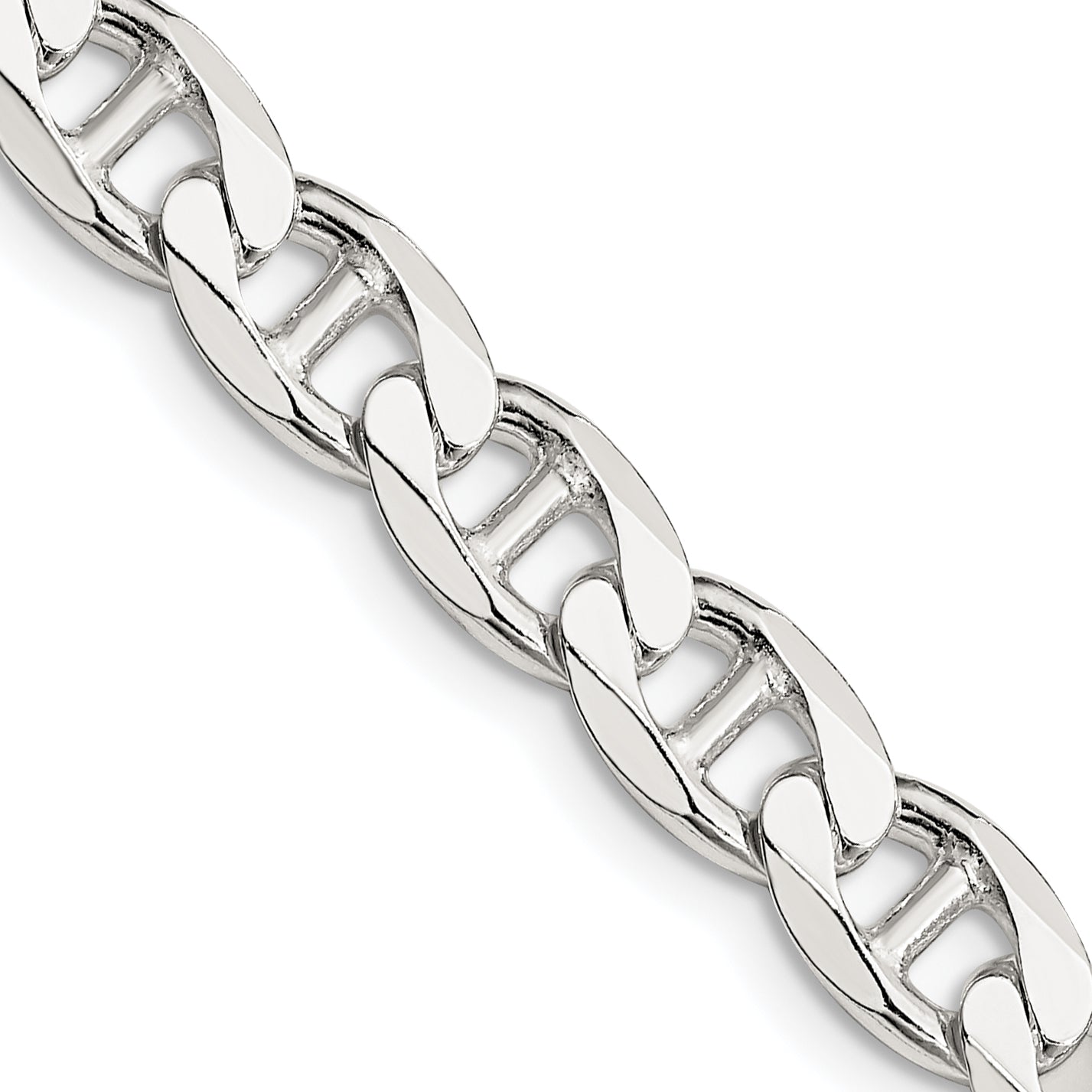 26 Inch Sterling Silver 7.4mm D/C Flat Anchor Curb Chain Necklace