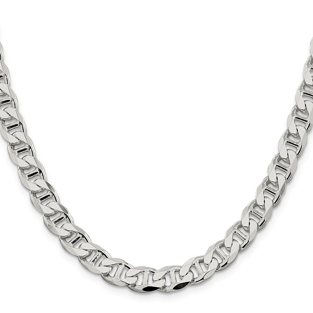 26 Inch Sterling Silver 8.25mm D/C Flat Anchor Curb Chain Necklace
