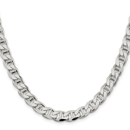24 Inch Sterling Silver 8.25mm D/C Flat Anchor Curb Chain Necklace