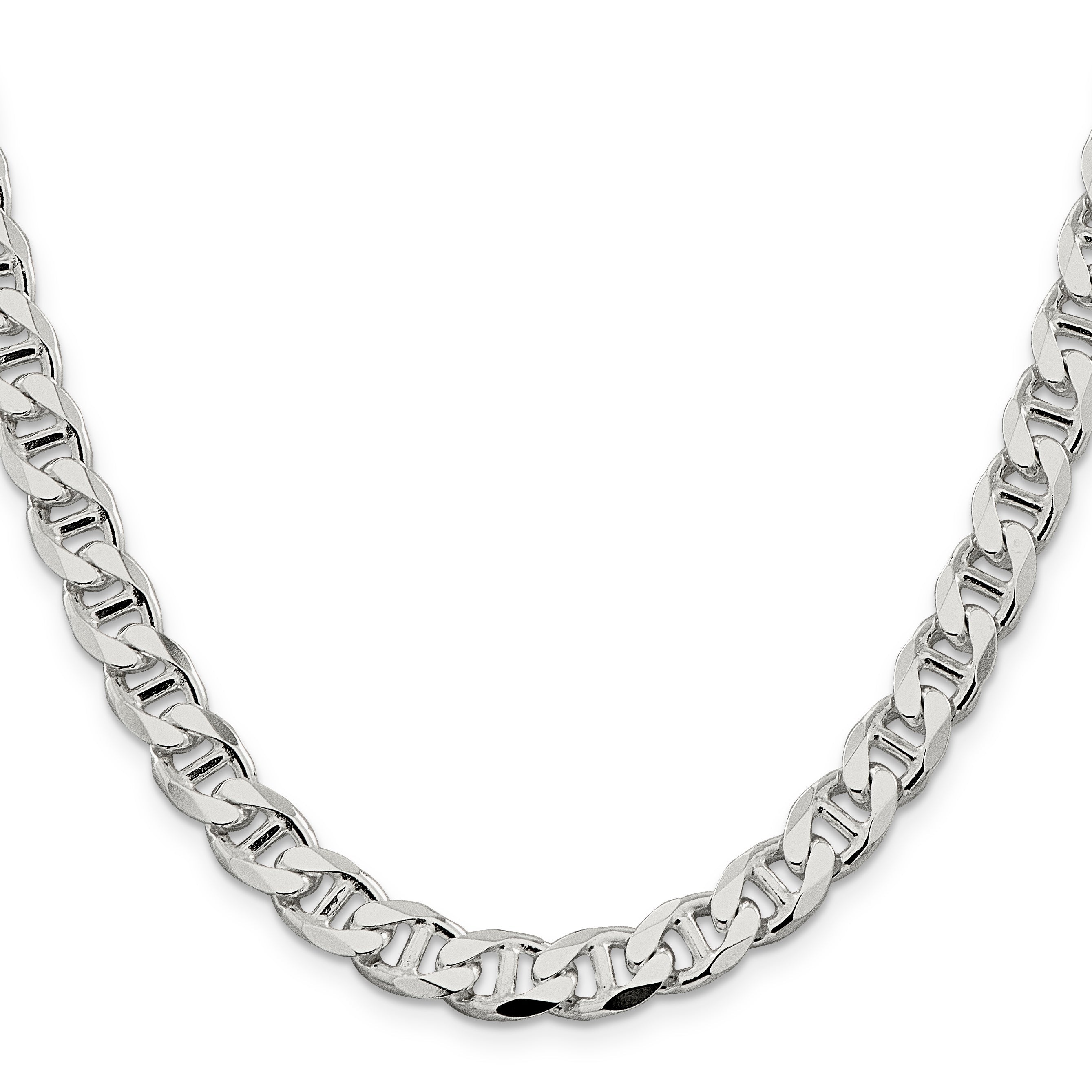 22 Inch Sterling Silver 8.25mm D/C Flat Anchor Curb Chain Necklace