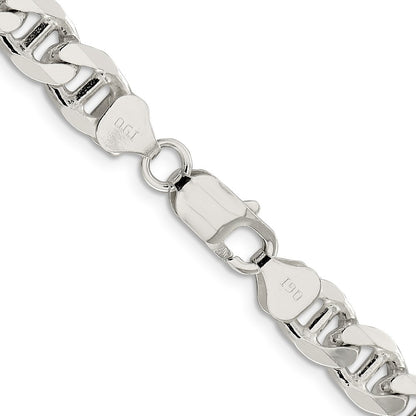 24 Inch Sterling Silver 8.25mm D/C Flat Anchor Curb Chain Necklace