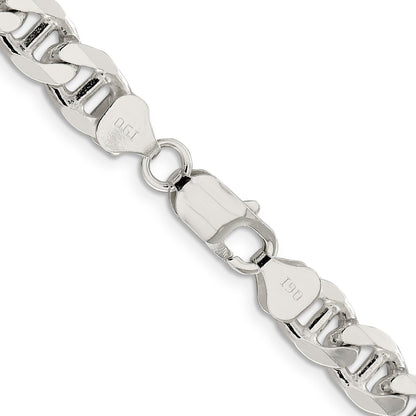 22 Inch Sterling Silver 8.25mm D/C Flat Anchor Curb Chain Necklace