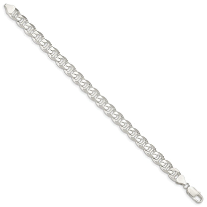 8 Inch Sterling Silver 8.25mm D/C Flat Anchor Curb Chain Bracelet