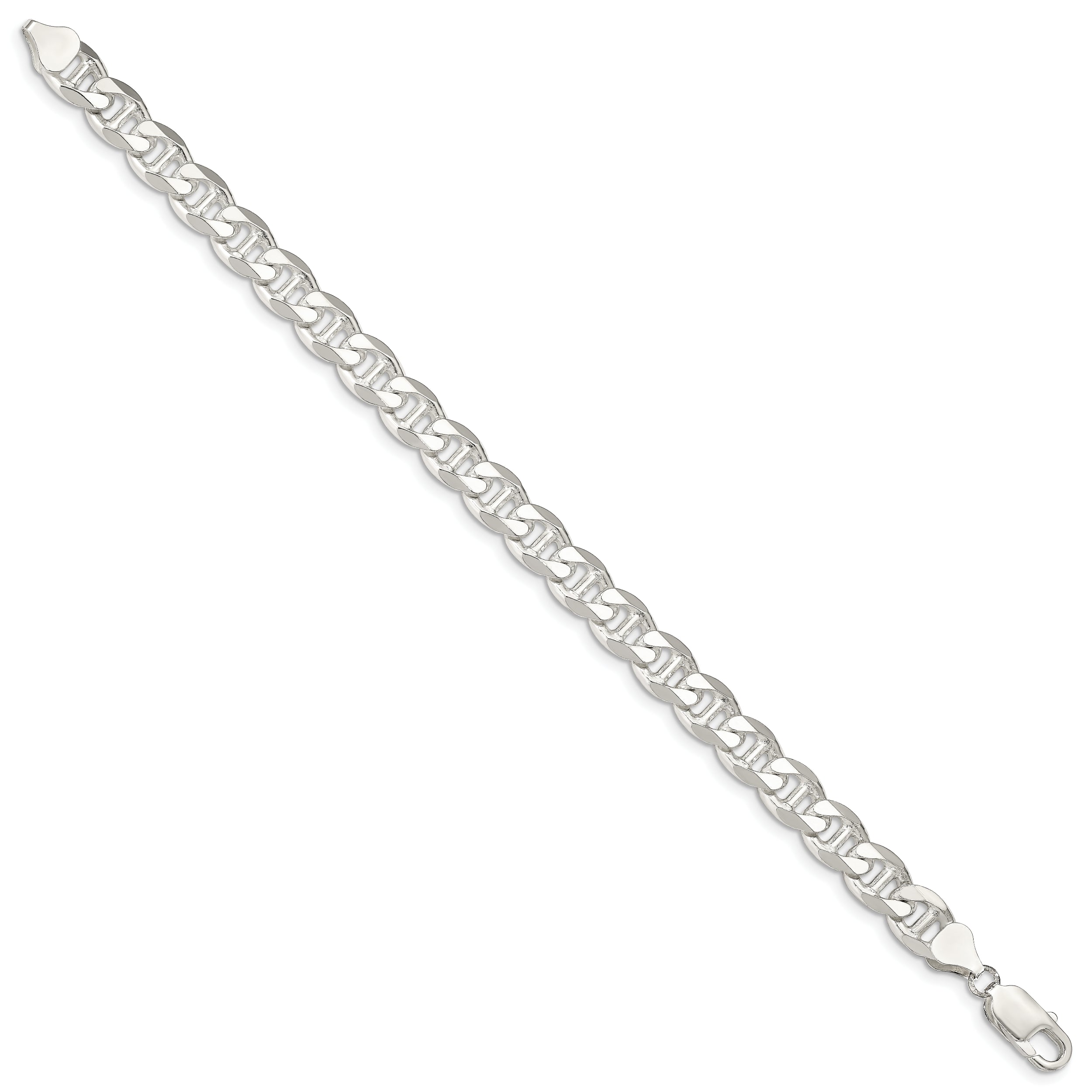 9 Inch Sterling Silver 8.25mm D/C Flat Anchor Curb Chain Bracelet
